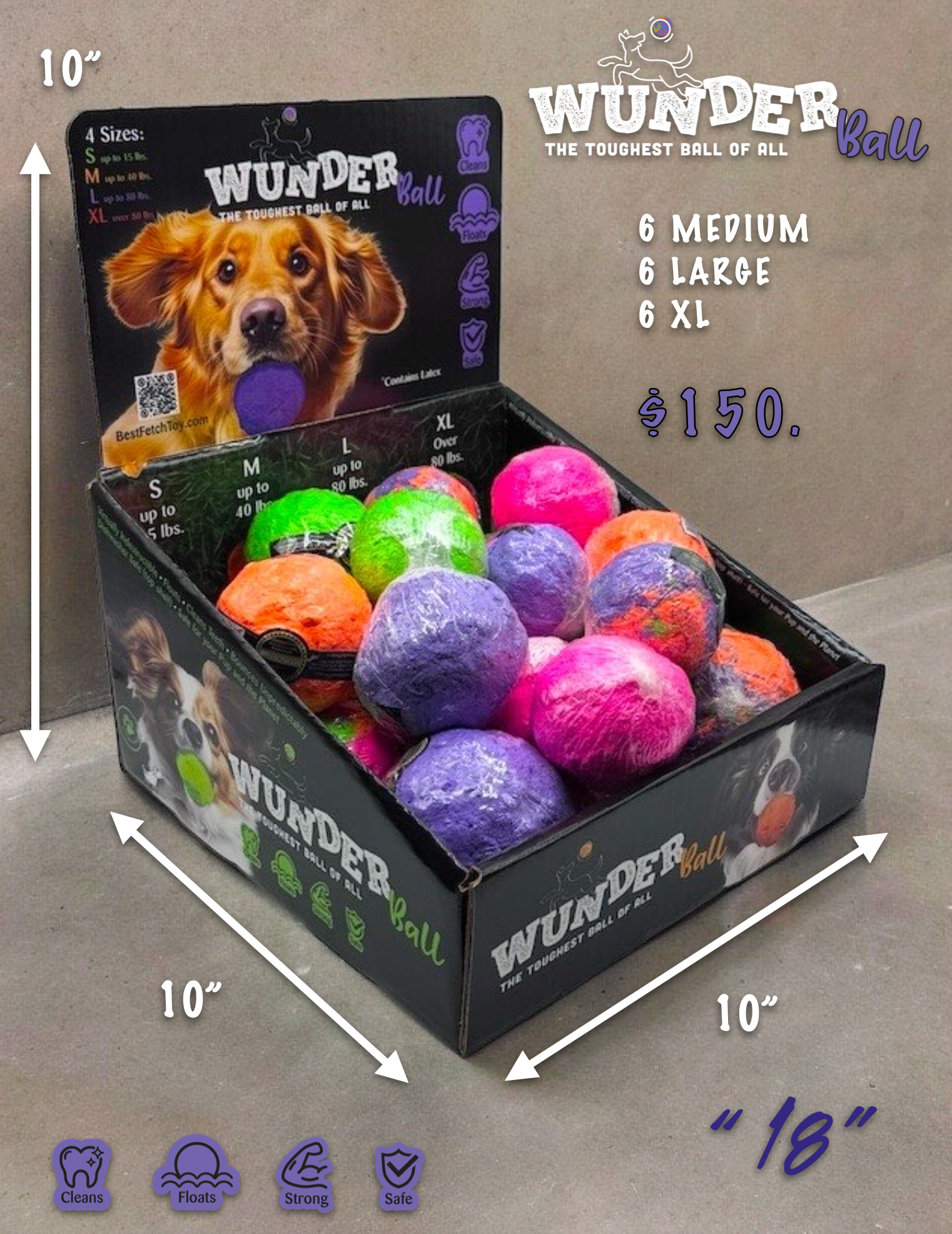 DISPLAY 18 - BEST FETCH TOY! WUNDERBALL with 18 balls.