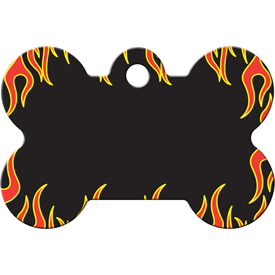 Black Bone with Flames Large Tag