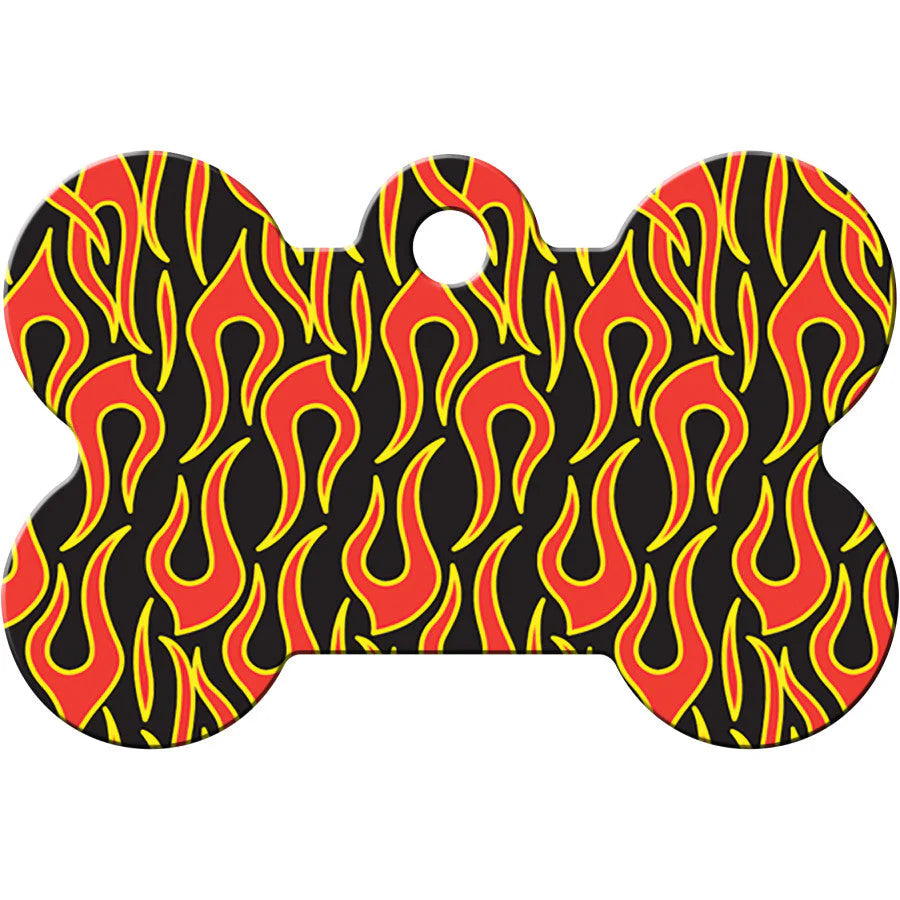 Black Bone with Flames Large Tag